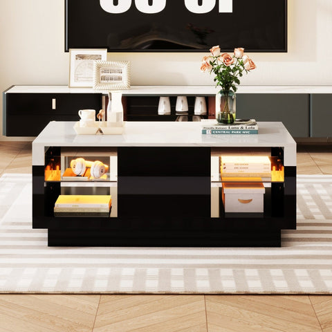 Rootz Coffee Table - Marble Table - Modern Living Room Table - LED Lighting - 100L x 50W x 42H cm