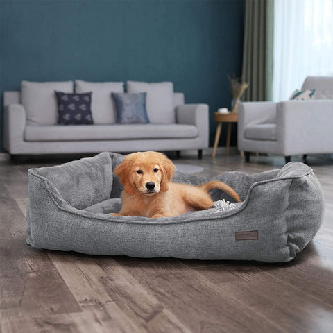 Rootz Cozy Dog Bed - Pet Bed - Puppy Bed - Imitation Linen - Removable Cover - Machine Washable - 110cm x 77cm x 25cm