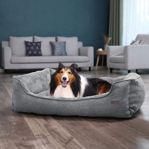 Rootz Cozy Dog Bed - Pet Bed - Puppy Bed - Imitation Linen - Removable Cover - Machine Washable - 110cm x 77cm x 25cm