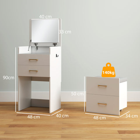 Rootz 3-in-1 Make-up Table Set - Vanity Table - Bedside Table - Ample Storage - 48cm x 40cm x 90cm