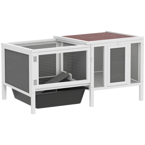 Rootz Rabbit Hutch - Wooden Bunny House - Outdoor Cage - Spacious Enclosure - Easy Cleaning Pull-Out Tray - 105 x 57.5 x 51.5 cm - Grey