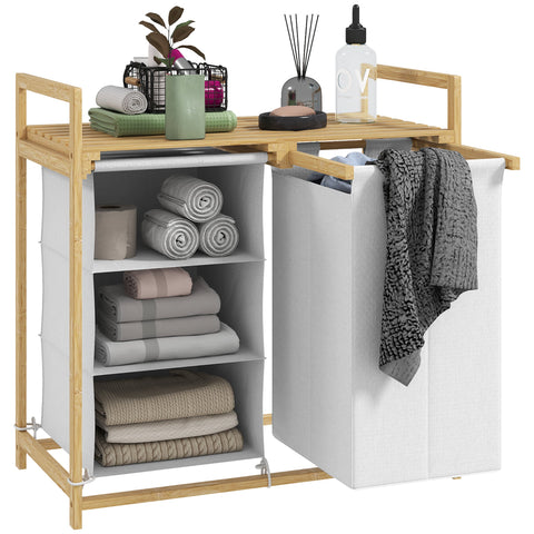 Rootz Laundry Basket with Bag - Fabric Drawer - Bamboo Organizer - Enhanced Sorting - 70x36x70 cm White and Brown