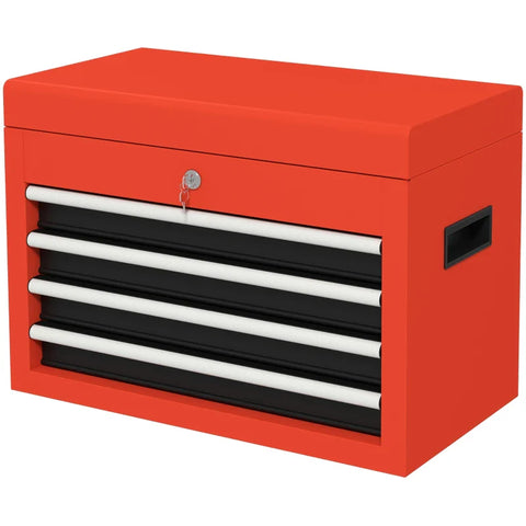 Rootz Tool Box - Tool Trolley - Including Lock - 2 Keys - Steel - Garages - Workshops - Warehouses - Red -45 cm x 24.5 cm x 32.5 cm
