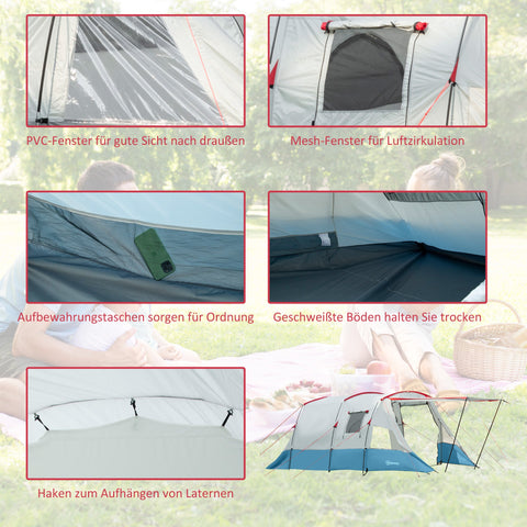 Rootz Camping Tent - Family Tent - Outdoor Shelter - Water-repellent - 5.10m x 2.40m x 1.80m
