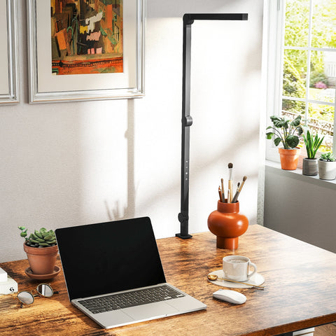 Rootz Desk Lamp - Adjustable Brightness Light - Metal Clamp Task Light - Eye Comfort - 121.5 x 3.8 x 5.5cm - Black - 96 LEDs