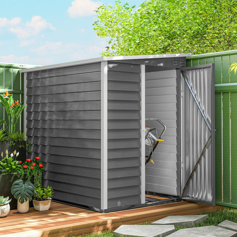 Rootz Metal Garden Shed - Storage Shed - Equipment House - Lockable Door - 142 x 184 x 165/181 cm - Grey