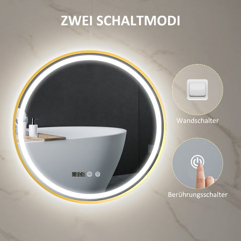 Rootz Round LED Bathroom Mirror - Anti-Fog Mirror - Touch Control Mirror - Adjustable Brightness - Ø60 x 3.5cm