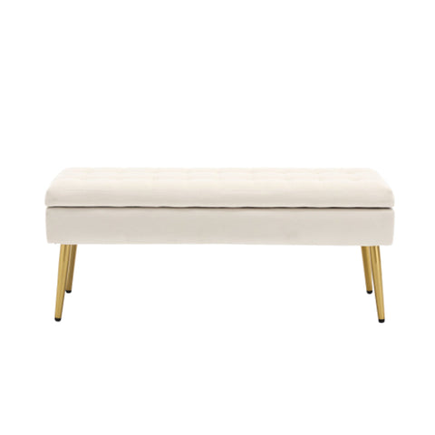 Rootz Beige Velvet Storage Bench - Ottoman - Seat with Storage - Comfort Padding - 111L x 35W x 44.5H cm