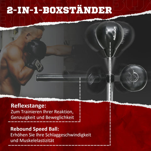 Rootz Boxing Stand with Punching Ball - Height Adjustable - Rotatable - Strength Training - 80.5 x 48 x 163-205 cm