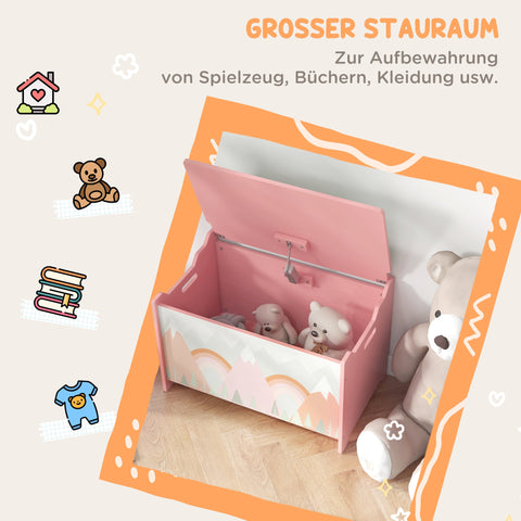 Rootz Storage Box with Lid – Toy Organizer – Kids Chest – Extra Storage – Safety Hinge, Cute Animal Design, 60 x 37 x 39cm, Pink and White
