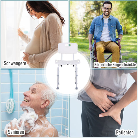 Rootz Shower Chair with Backrest - Bath Seat - Non-Slip Chair - 8 Level Adjustable Height - 39.5 x 36.5 x 71-83.5 cm Aluminum Alloy