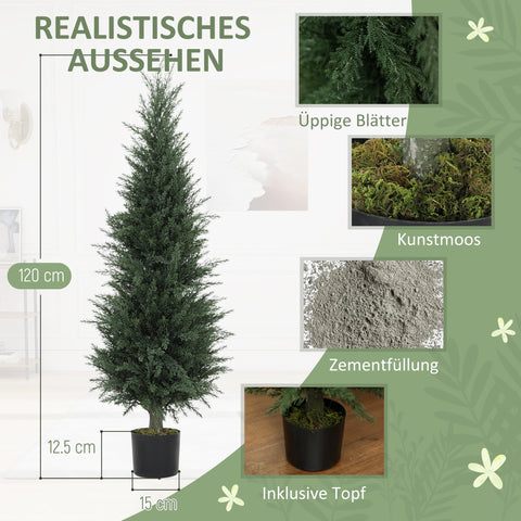 Rootz Cypress-Art Plant - Artificial Greenery - Faux Foliage - UV-Resistant - 40 x 120 cm with Pot