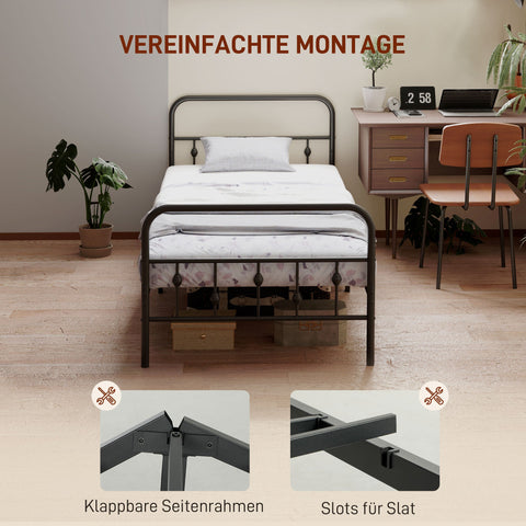 Rootz Metal Single Bed Frame - Black Bedstead - Quiet Frame - Easy Assembly - 206.9cm x 91.8cm x 82.5cm - 32cm Storage Space