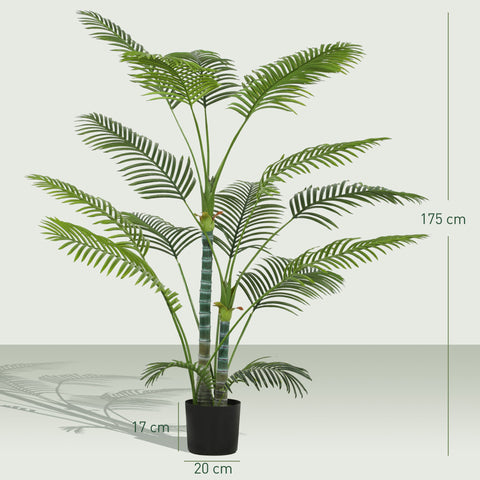 Rootz Artificial Palm with 16 Leaves - Faux Plant - UV-Resistant Greenery - Perfect Indoor/Outdoor - 175cm with Pot Ø20 x 17cm