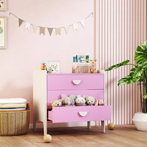 Rootz Children's Chest of Drawers - Kids Storage Cabinet - Pink and White Dresser - Promotes Independence - 60L x 40W x 60H cm