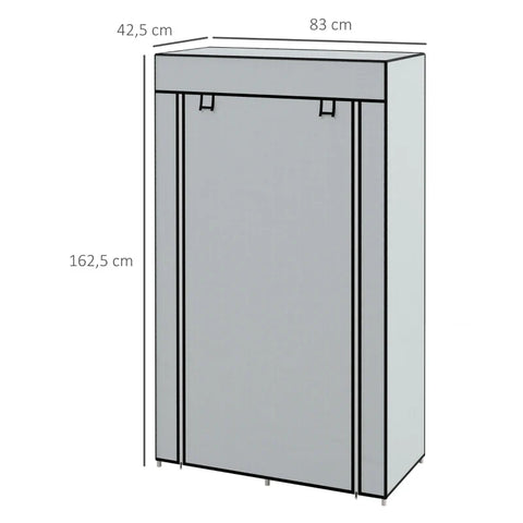 Rootz Wardrobe - Fabric Cabinet - 1 Clothes Rail - 2 Drawers - Sliding Drawers - Non-woven Fabric - Gray - 83 x 42.5 x 162.5 cm