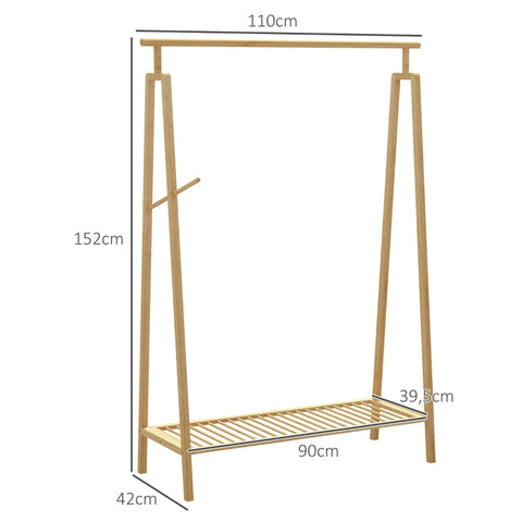 Rootz Coat Stand - Clothes Rack - Bamboo Coat Hanger - Shoe Organizer - Stylish A-Frame - 110cm x 42cm x 152cm