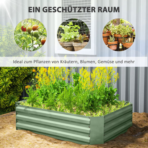 Rootz Raised Garden Bed - Plant Box - Flower Box - Galvanized Steel - Rust Protection - 120cm x 90cm x 30cm - Green
