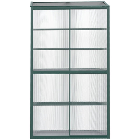 Rootz Greenhouse - Plant Shelter - Garden Conservatory - Two Sliding Doors - Adjustable Shelves - Translucent - Aluminum Frame - 100 x 33 x 171 cm