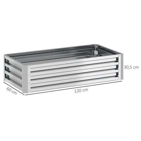 Rootz Raised Bed Plant Box - Garden Planter - Galvanized Flower Box - Weather-Resistant - 120cm x 60cm x 30.5cm - Silver