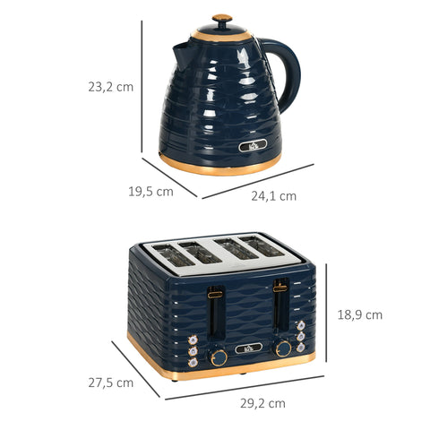 Rootz 2-in-1 Toaster and Kettle Set - Breakfast Combo - Blue Kitchen Appliances - 7 Browning Levels - 24.1cm x 19.5cm x 23.2cm