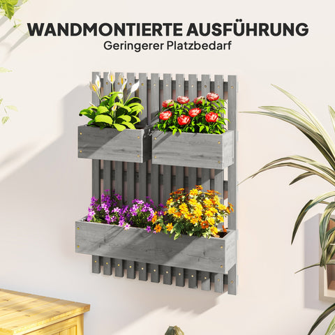 Rootz Wall Mounted Flower Box Set – Planter Rack – Vertical Garden – Space Saving – Solid Wood – 60x16x80cm – Freely Movable – Grey