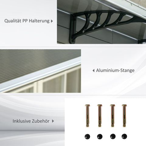 Rootz Door Roofing - Canopy Awning - Weather Shield - Protects Against Rain, Wind & Hail - 103 x 96.5 x 27 cm - Brown Polycarbonate & Aluminum