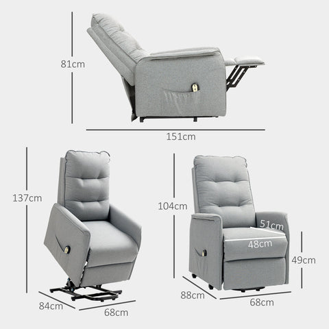 Rootz Recliner Armchair - Electrical Relaxation Chair - Grey Standing Aid - Remote Control - Luxurious Comfort - 68cm x 88cm x 104cm