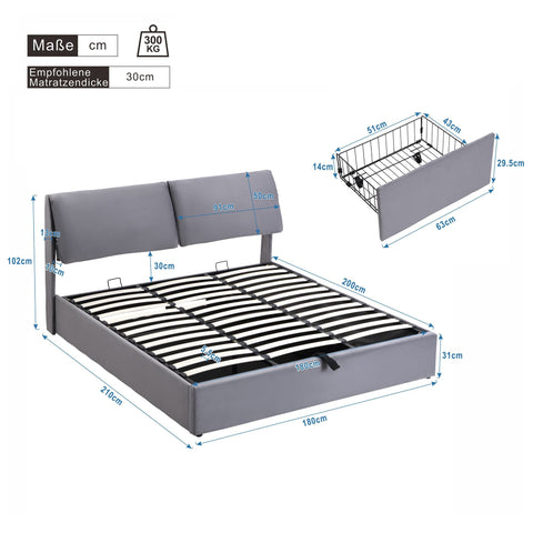 Rootz Upholstered Bed with Storage - Hydraulic Bed Box - Velvet Frame - Extra Storage & Comfort - 210cm x 180cm x 102cm