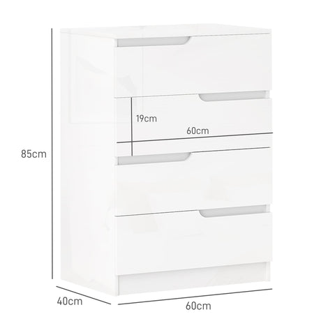 Rootz Modern Chest of Drawers - Wardrobe - Storage Solution - Tilt Protection - 60cm x 40cm x 85cm - High-Gloss White