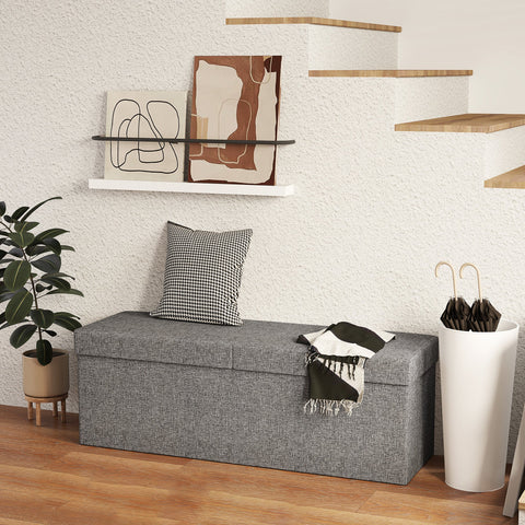 Rootz Footstool Storage Ottoman - Foldable Bench - Seat Chest - Soft Padding - 110cm x 38cm x 38cm - Dual 61L Compartments - Grey