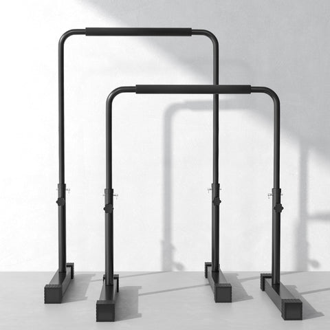 Rootz Dip Station - Push-Up Bars - Bodyweight Bar - Height Adjustable 80-105 cm - Steel Frame - Non-Slip - Stable Base 70 x 50 cm - Black