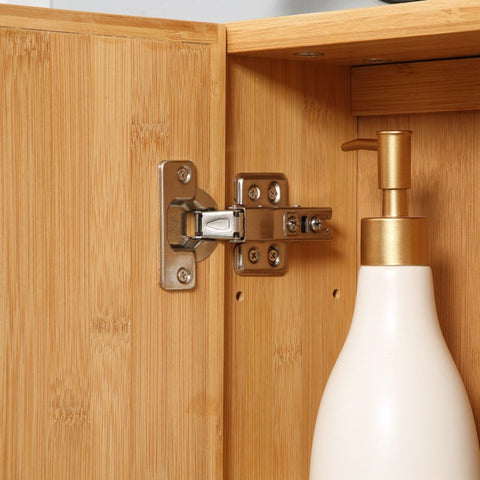 Rootz Kleankin Bathroom Cabinet with Mirror Doors - Storage Solution - Wall-Mounted Cabinet - Bamboo Housing - 65.2cm x 14cm x 50cm