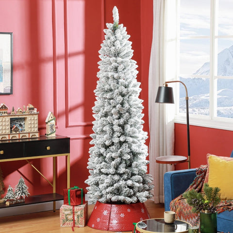 Rootz Christmas Tree 210 cm - Artificial Snow - Slim Fir Tree - Flame Retardant - Steel Base - Green - Ø75 x 210Hcm