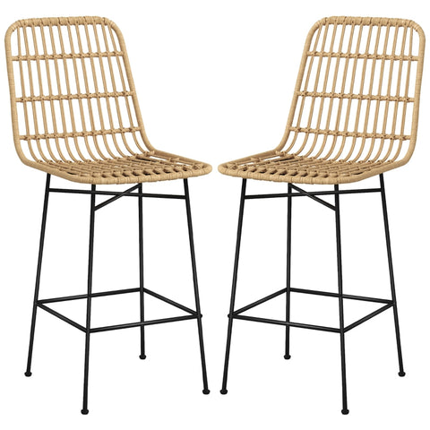 Rootz Set of 2 Boho Bar Stools - Counter Stools - Rattan Wicker Chairs - Breathable Comfort - Sturdy Steel Frame - 45 x 53.5 x 105 cm