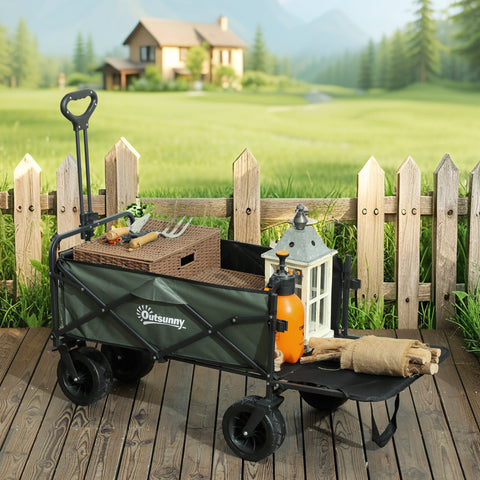 Rootz Foldable Garden Transport Car - Handcart - Resilient Wagon - 120kg Capacity - 125cm x 48cm x 78-102cm