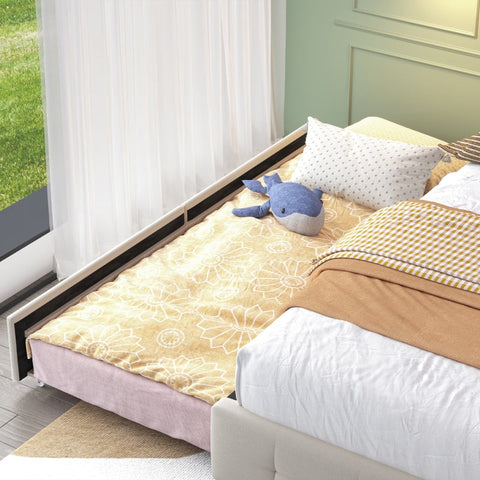 Rootz Double Bed with USB Headboard - Modern Guest Bed - Storage Beds - LED Lighting - 222cm x 148.5cm x 113cm