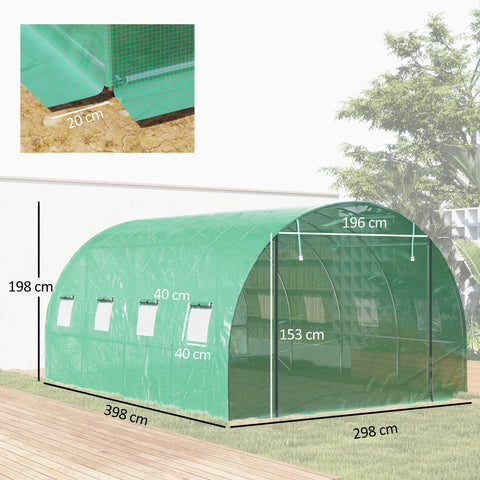 Rootz Walk-In Greenhouse - Poly Tunnel - Plant Tent - Extend Growing Season - 398cm x 298cm x 198cm