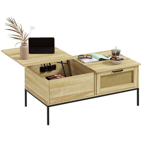Rootz Coffee Table with Folding Tray - Living Room Table - Natural Wood Finish - Space Saver - 106 x 56.3 x 48 cm