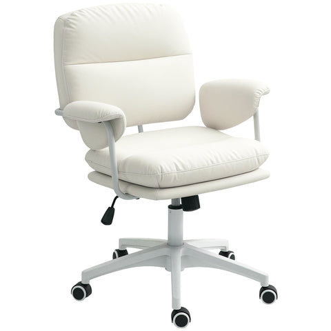 Rootz Height-Adjustable Desk Chair - Swivel Chair - Office Chair - Ergonomic Comfort - 65cm x 64cm x 88-98cm, White, Faux Leather
