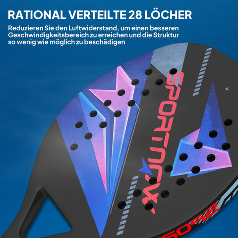 Rootz Beach Tennis Racket Set - Paddle Racket - Carbon Fiber - Enhance Performance - 28L x 23B cm - Black - Includes Shoulder Bag