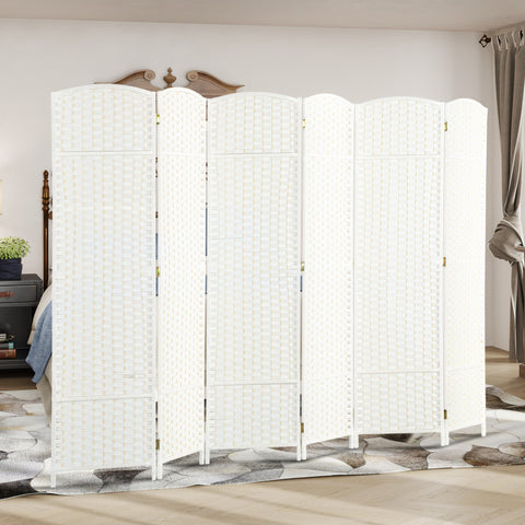 Rootz 6-Part Room Separator - Foldable Privacy Screen - Pine Wood Divider - Durable & Stylish - 240cm x 1.6cm x 170cm White