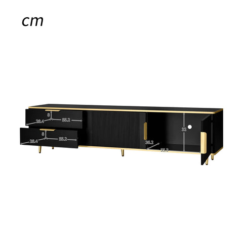 Rootz Elegant TV Cabinet - Black Media Console - Modern TV Stand - Ample Storage - 175L x 40W x 45H cm