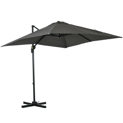 Rootz Cantilever Parasol - Garden Umbrella - Cross Base - Swivel - Weather Resistant - Gray - 245cm x 245cm x 245cm
