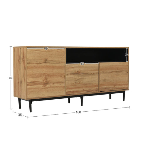 Rootz Modern Sideboard - Buffet Cabinet - Storage Console - Adjustable Shelves - 160L x 35W x 76H cm - Black Wood Finish - Easy Assembly
