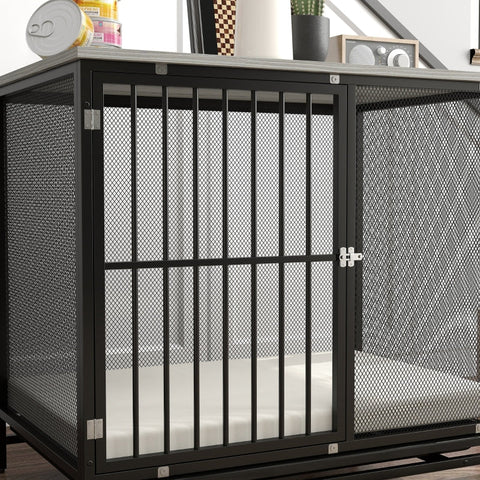 Rootz Dog Crate - Pet Kennel - Puppy Enclosure - Comfortable Mat - Lockable Door - Steel Grille - Easy to Clean Tray - Gray+Black - 80cm x 55cm x 71cm