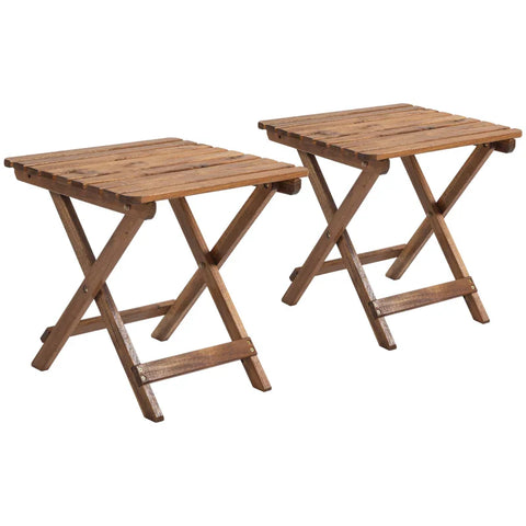 Rootz Folding Table - Side Table - 2set Garden Tables - Folding Camping Table - Table For Garden & Balcony - Acacia Wood - Teak - 45 x 45 x 45 cm