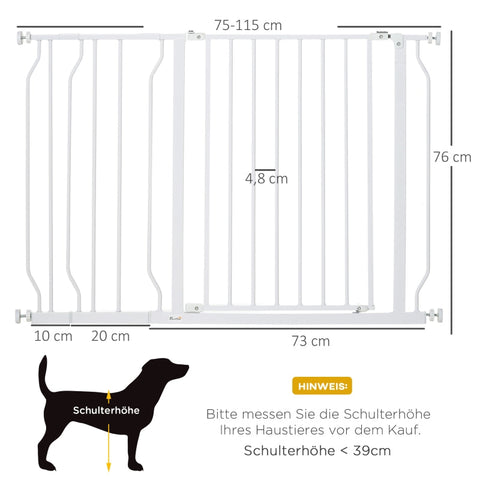Rootz Door Guard Pet Safety Gate - Sturdy Steel - ABS Plastic - Double Locking - Adjustable 75cm to 115cm - Wall Mount - 115 x 76cm