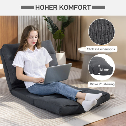 Rootz Bean Bag with Bed Function - Floor Chair - Lounger - Foldable Seat - 6-Position Adjustable Backrest - Comfort & Space Saving - Grey - 70 x 72 x 56 cm