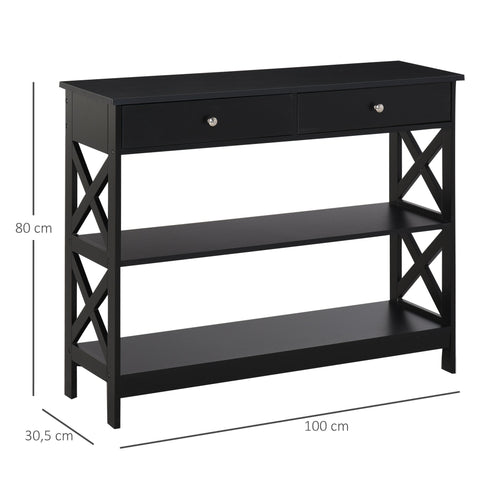 Rootz Drapier Console Table - Entrance Table - Neo-Retro Furniture - Ample Storage - 100L x 30.5B x 80H cm MDF Black